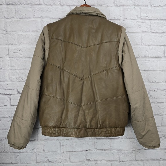 Vintage Robert Comstock Leather Aviator Bomber Jacket w/ Removable Sleeves • M • - Picture 3 of 16